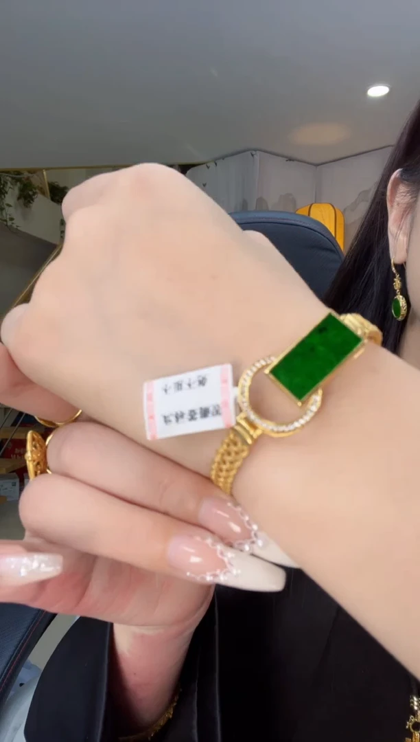 【闪购商品】翡翠手链银S925镀金镶嵌天然缅甸翡翠A货手链