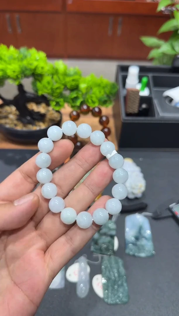 未镶嵌挂件翡翠A货翡翠多样性一件冰胶圆珠手串