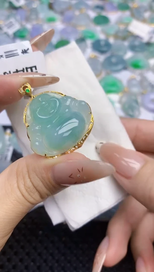 翡翠18K金镶嵌颈饰397    天然翡翠A货