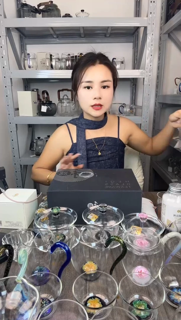 水晶玻璃无盖款禾器 沁润茶海 粉色