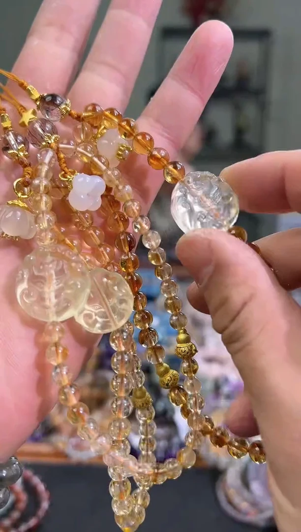 【闪购商品】黄晶手链未镶嵌6mm黄塔晶手机链（多样性发其一）