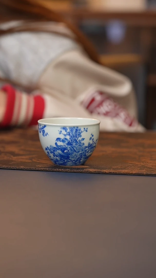 瓷语青花花鸟缸杯