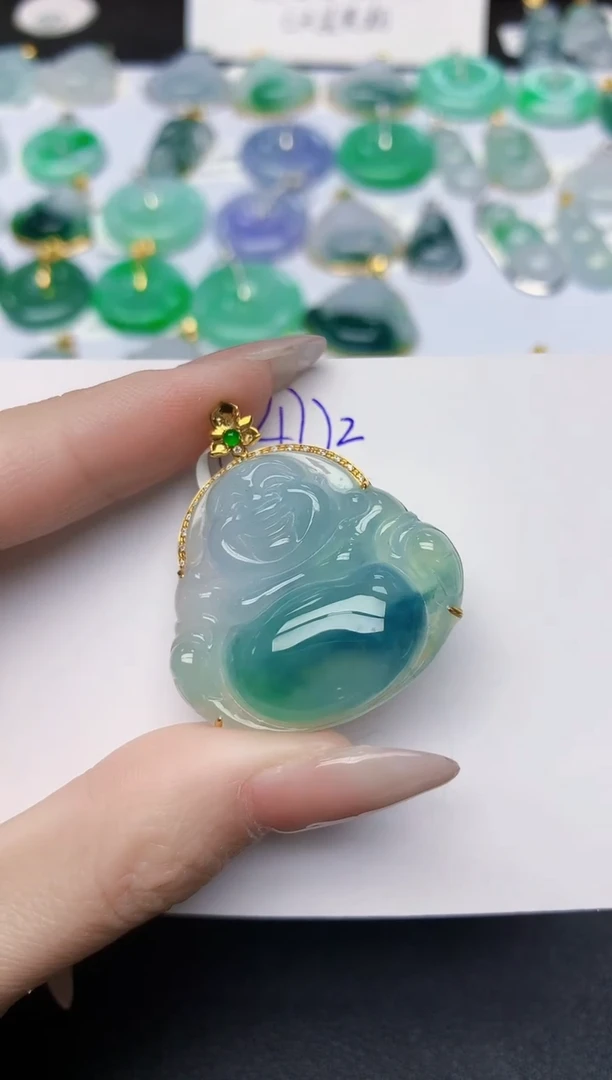 颈饰18K金镶嵌翡翠天然缅甸A货翡翠百元以上9元证书费自理