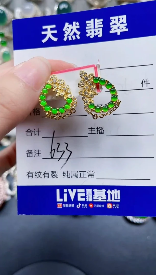 银S925镶嵌翡翠耳饰633