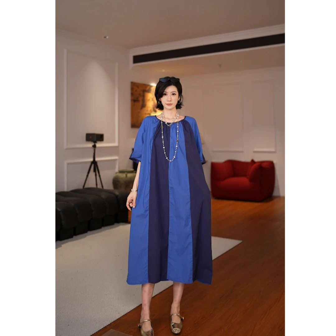 GU JIFEN｜炫彩巴黎｜时尚百搭条纹宽松短袖连衣裙 X56691