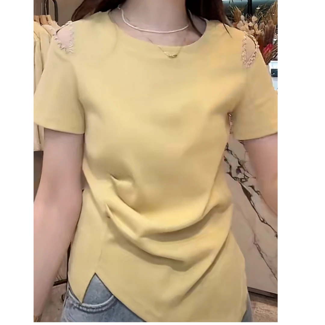 韩版减龄短袖上衣2025夏季新款时尚百搭修身显瘦设计感圆领T恤
