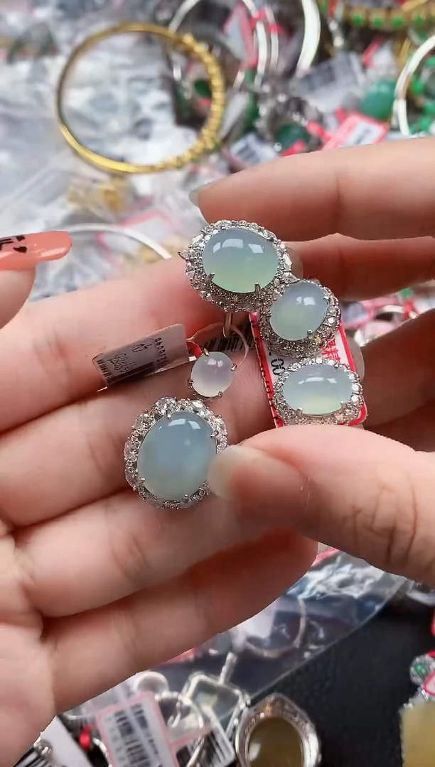 银S925镶嵌戒指翡翠天然A货缅甸翡翠