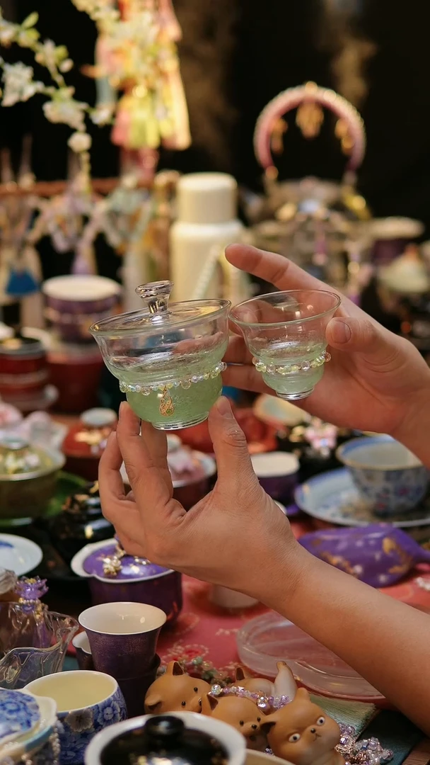 【闪购商品】杯绿色葫芦盖碗+链子+杯