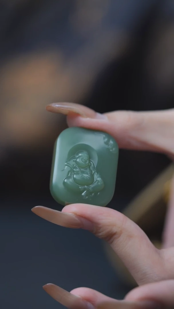 颈饰未镶嵌和田玉HC30022粉青弥勒挂坠