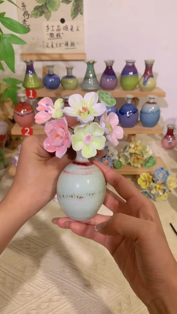 陶瓷陶瓷花瓶＋花束6支（默认微瑕）