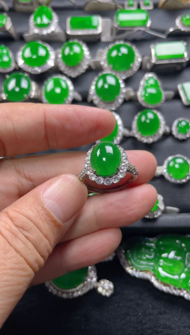 银S925镶嵌戒指翡翠翡翠