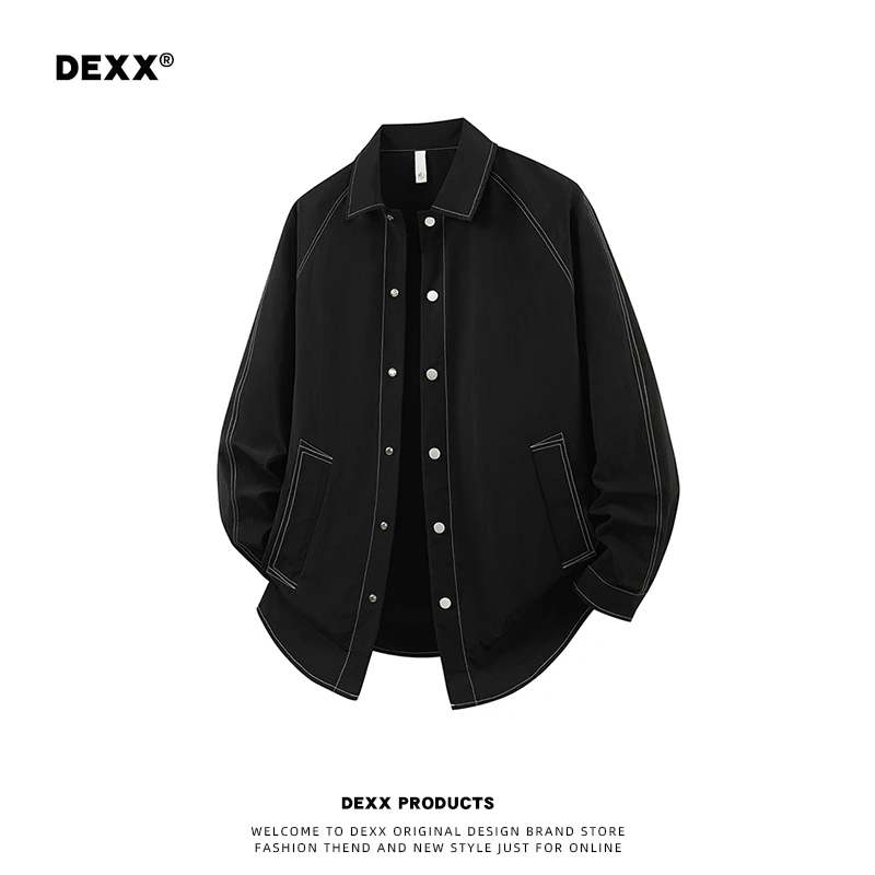 DEXX复古日系撞色辑明线长袖衬衫男秋季潮牌宽松百搭设计感衬衣