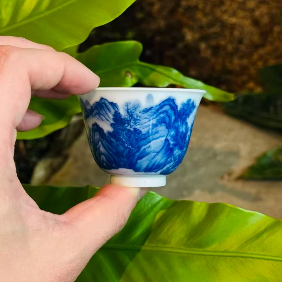 看山柴窑青花山水杯