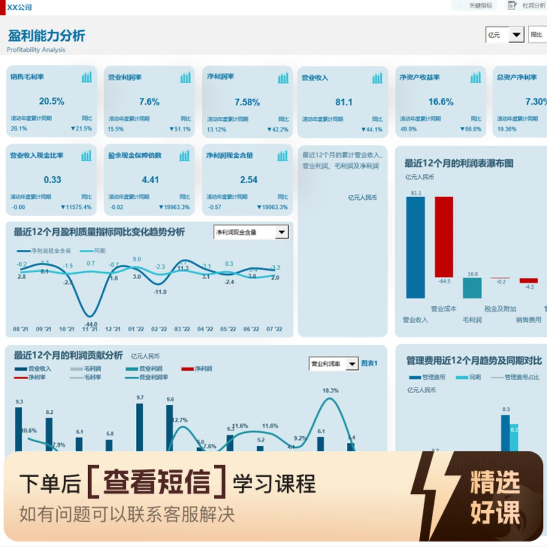 基于Excel制作的财务分析看板模板（留意短信解锁课程）