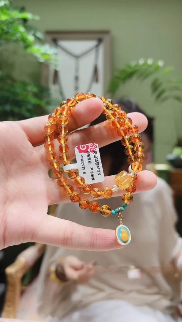 手串琥珀银S925镶嵌花珀手串MNN0929-8