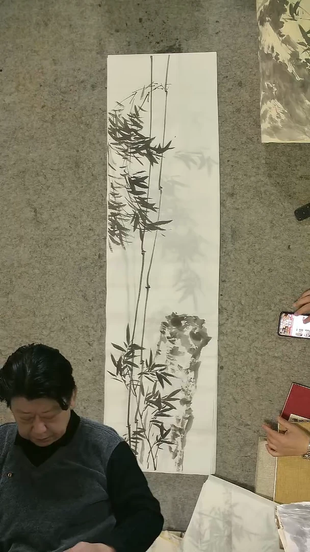 国画四尺对开  墨竹条屏 34*138cm