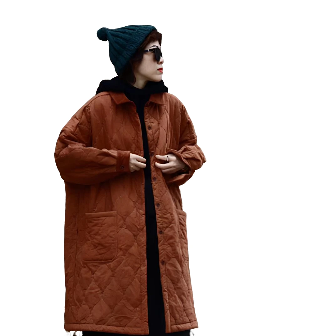 2025冬季新款时尚休闲百搭复古宽松加绒中长款保暖棉服242620