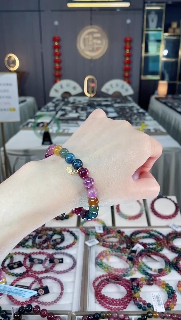 未镶嵌老矿碧玺彩虹单圈手串8mm+碧玺hon多样性发货一条