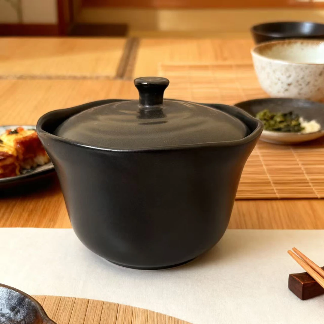 日本进口万古烧米饭罐陶瓷存饭罐陶土砂锅粗陶碗保鲜存储可微波炉