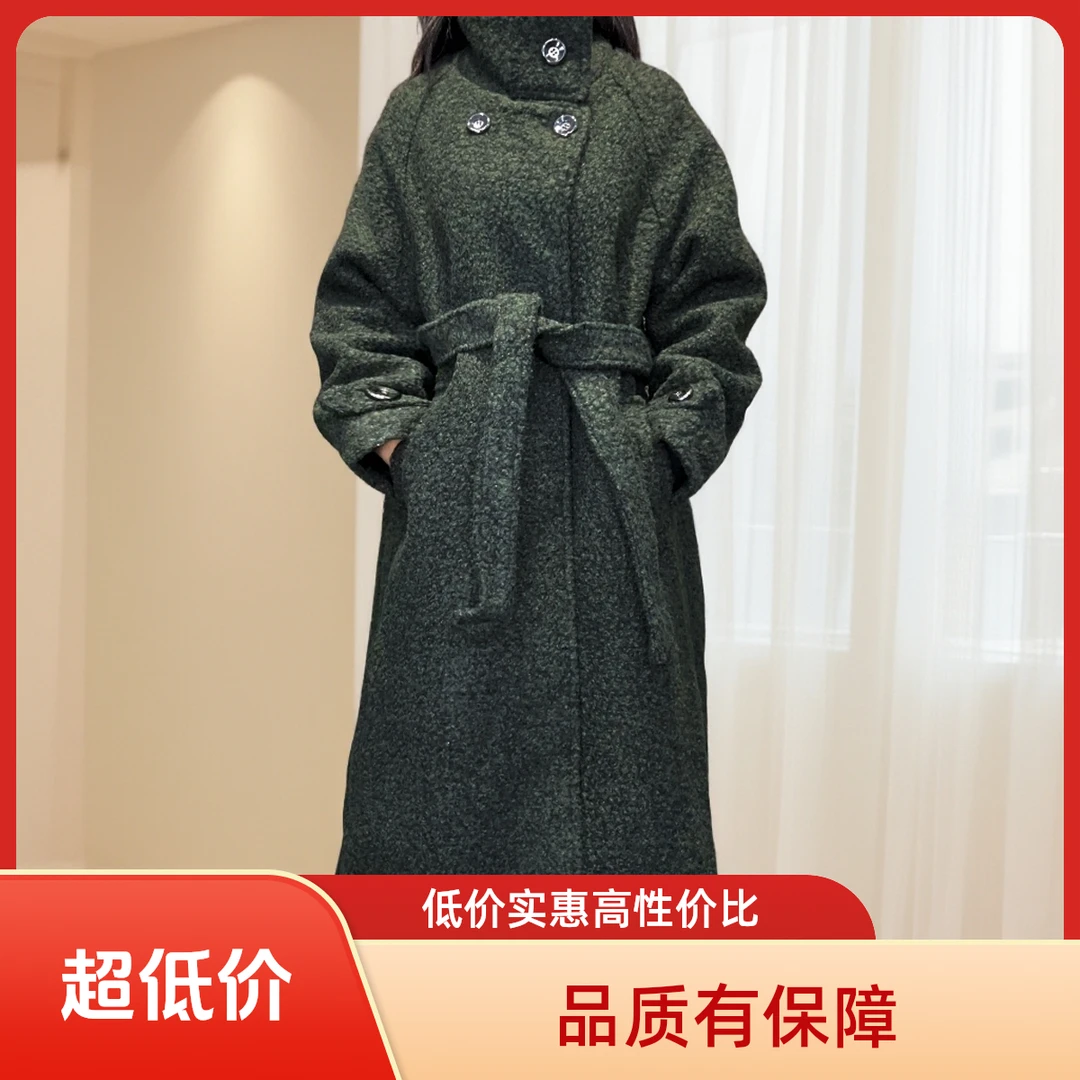 立领呢大衣时尚黑色直下摆秋冬长款防风毛呢外套310