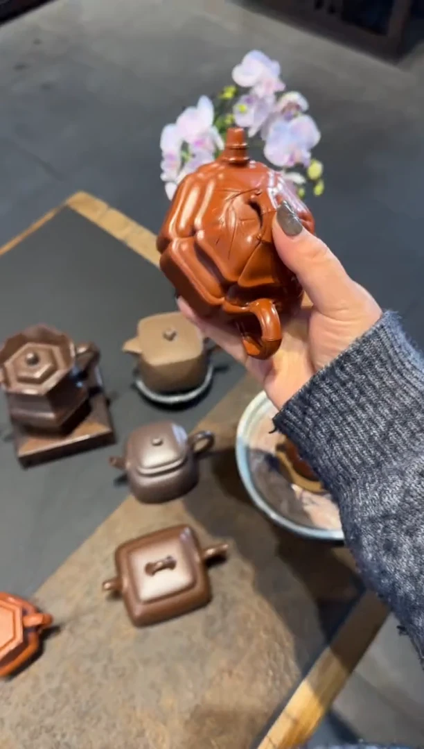 【闪购商品】紫砂茶壶六方海棠双线竹鼓