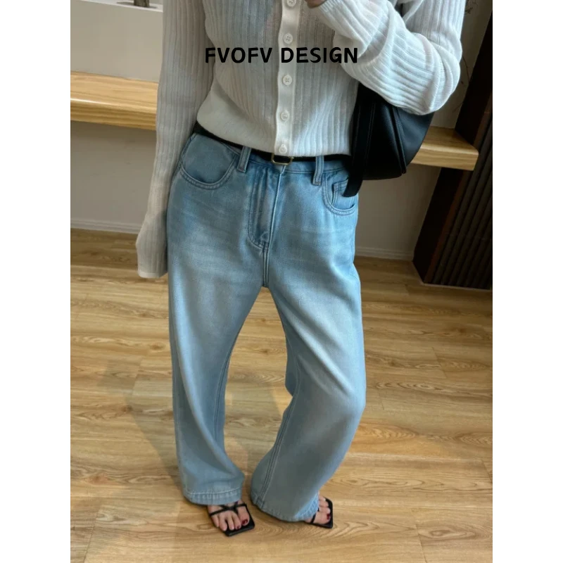 FVOFV（汉麻2.0）薄款！垂柔软天丝汉麻浅蓝窄裤腿牛仔拖地裤K1017