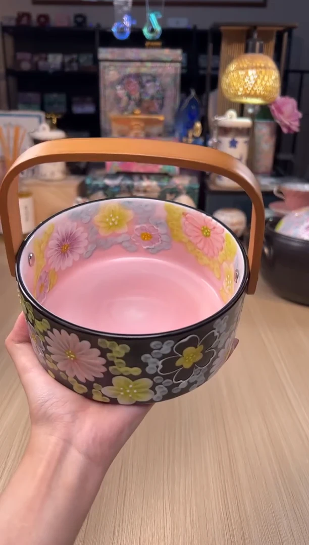 76粉黛提梁果篮