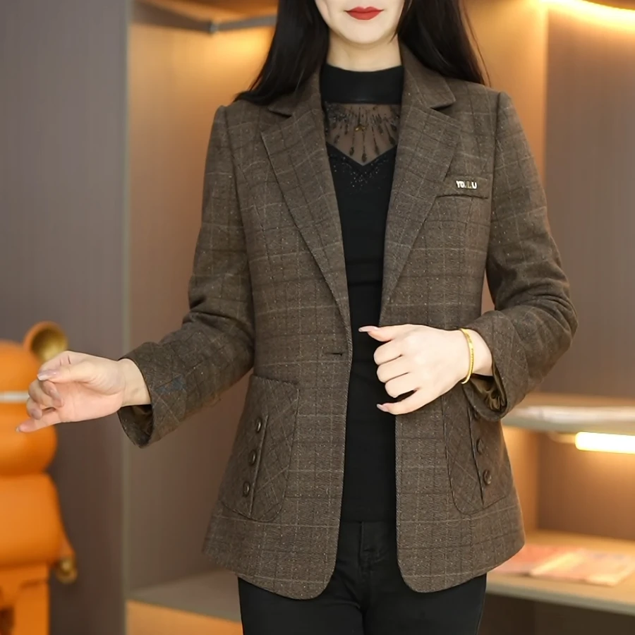 洋气格子外套女2025早春时尚显瘦妈妈装外套女新款洋气百搭上衣