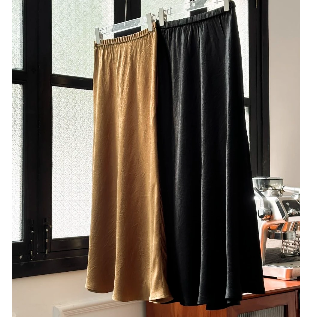 黑金双色醋酸长裤半身裙