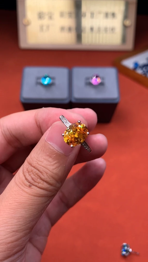 银S925镶嵌戒指黄色碧玺3435