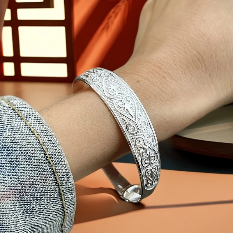 足银手镯 S999纯银手镯推拉款民族风百搭百搭时尚女款