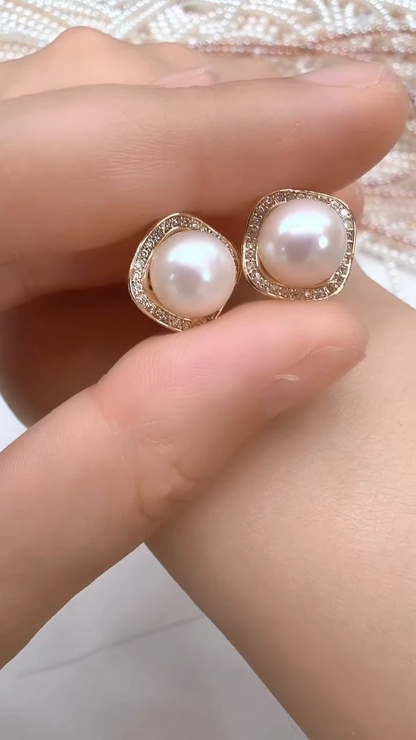 合金淡水珍珠耳饰四方