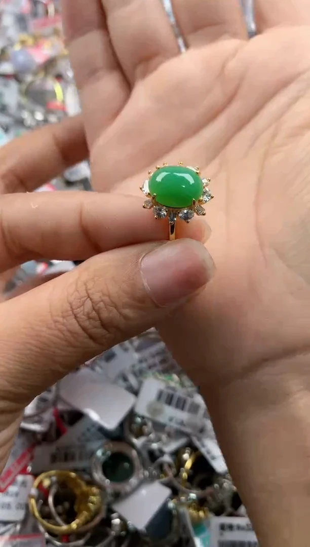 银S925镶嵌戒指翡翠444   1
