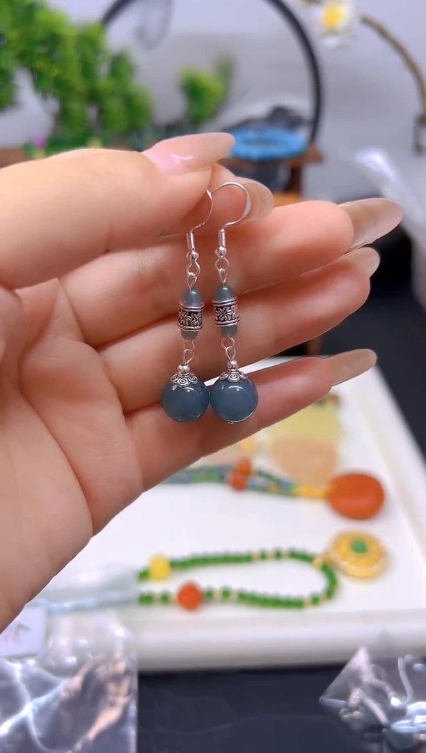 翡翠银S925镶嵌耳饰E875