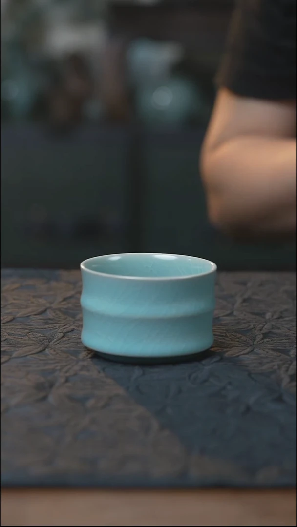 汝瓷 （拾汝）（天青）竹节杯