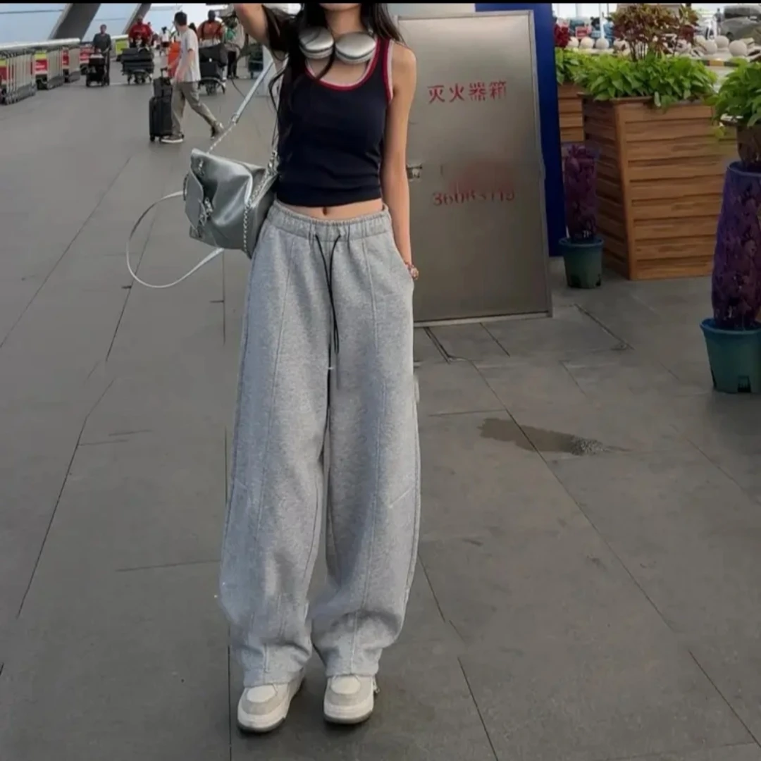 【锦衣服饰】FWY 8310韩系百搭脚口抽绳两穿弯刀直筒裤