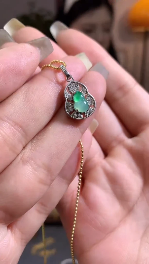 翡翠银S925镶嵌吊坠(不含链)【挽石珠宝】葫芦