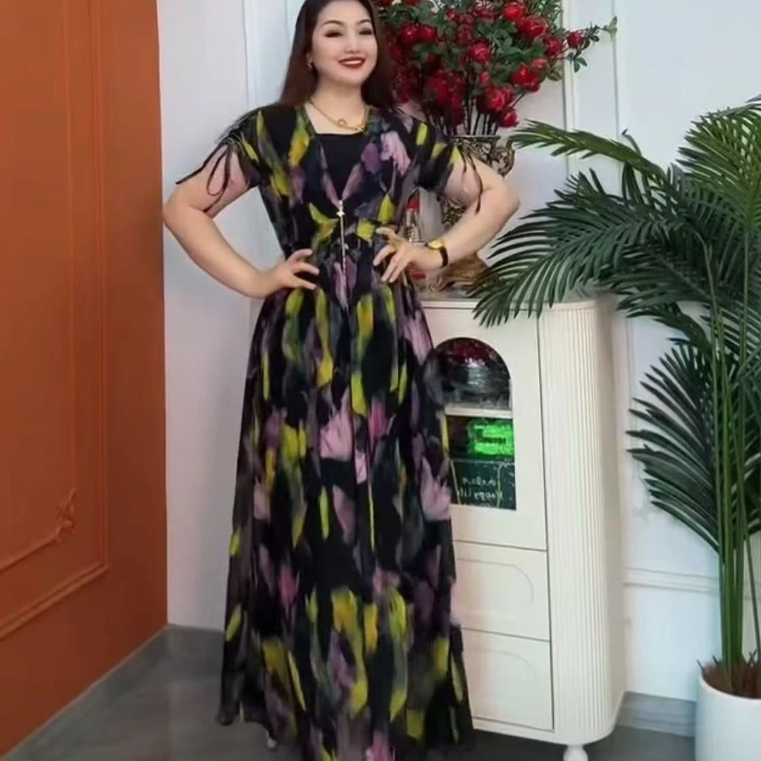 最新爆款连衣裙气质修身显瘦时尚印花连衣裙花色收腰长款潮流百搭