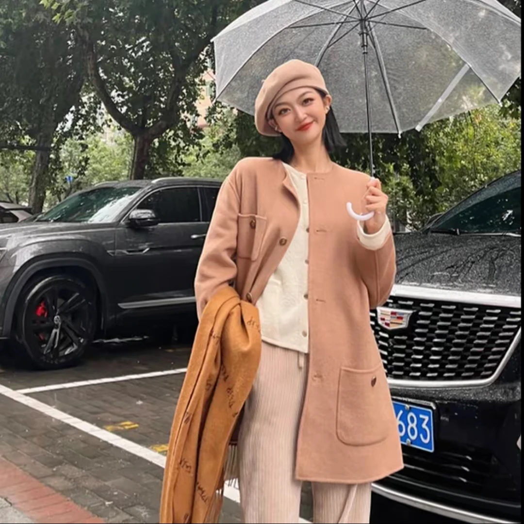 GIRDEAR/哥弟休闲风女网红中长款秋冬休闲韩系外套呢大衣1400725