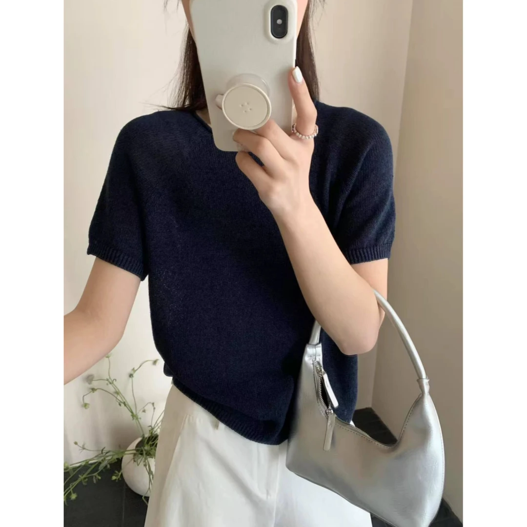 3219【一线成衣深宝蓝中袖针织衫】巨百搭！高货女士薄款上衣