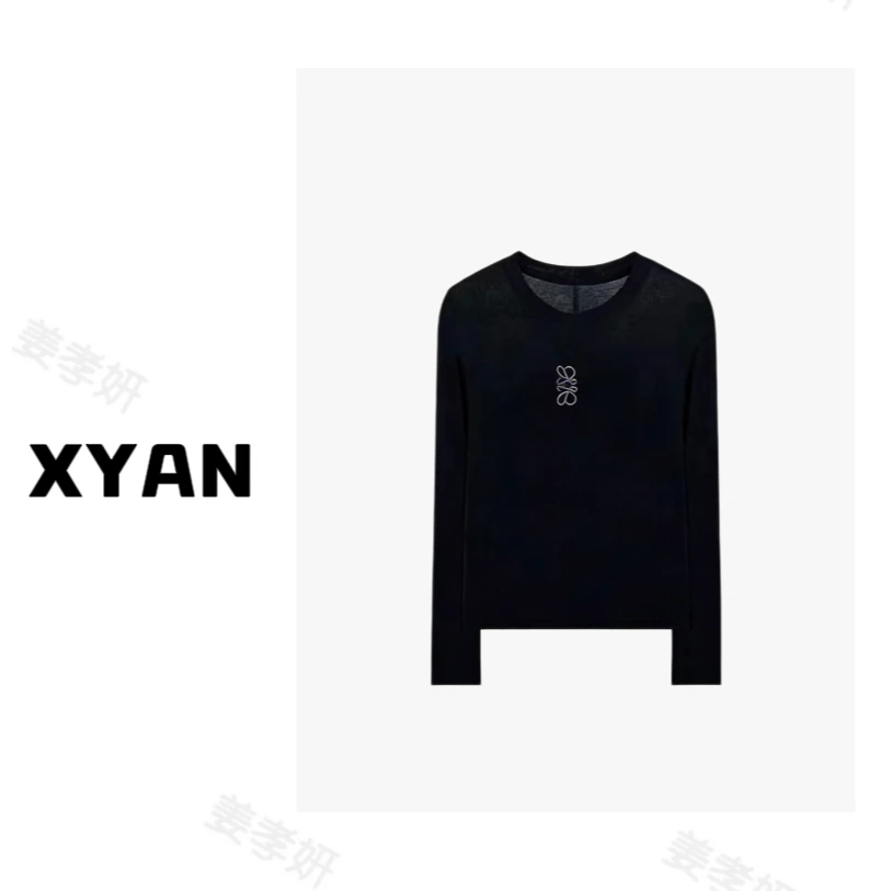 【镂空小花】2025秋季流光风羊毛流行时尚立体绣长袖正肩T恤