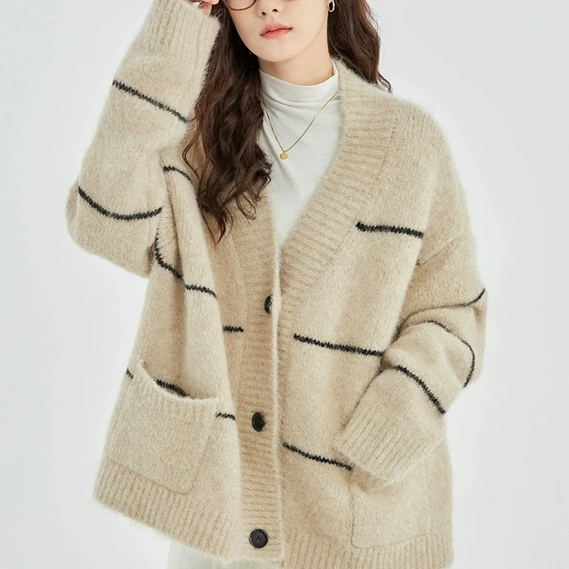 新款百搭时尚针织外套慵懒女士宽松羊毛衫秋冬高端休闲外穿打底衫