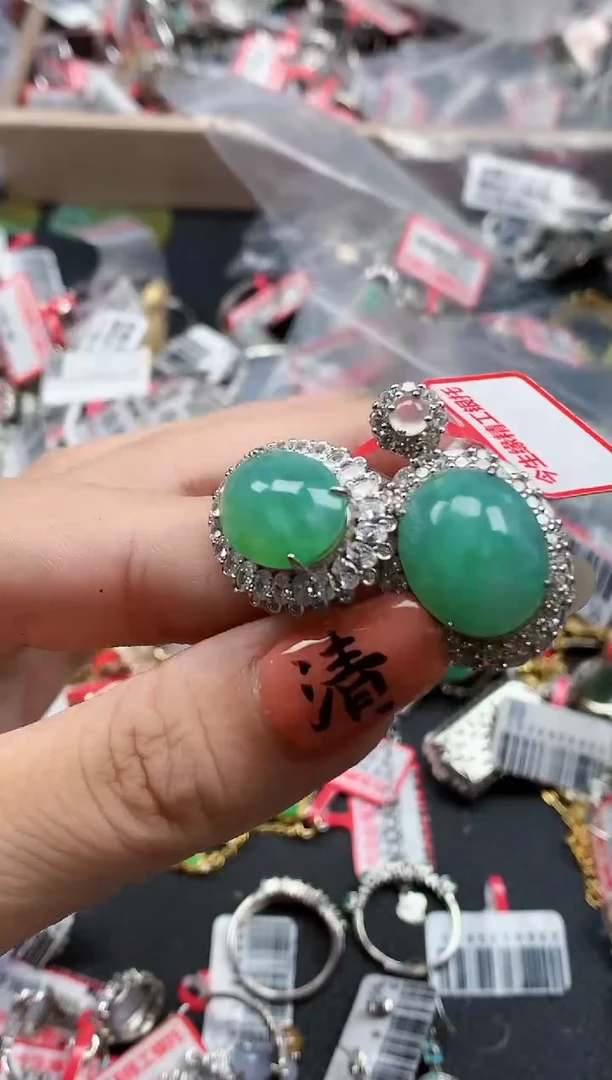 银S925镶嵌戒指翡翠天然A货缅甸翡翠