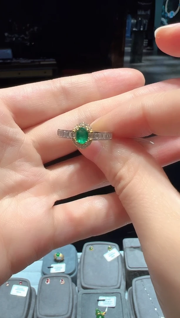 祖母绿戒指银S925镶嵌6【】