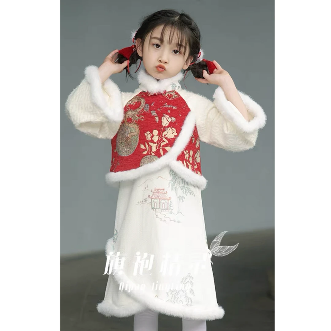 【女童松树刺绣旗袍】有瑕女童汉服 NO退换！介意勿拍清仓完美者勿拍