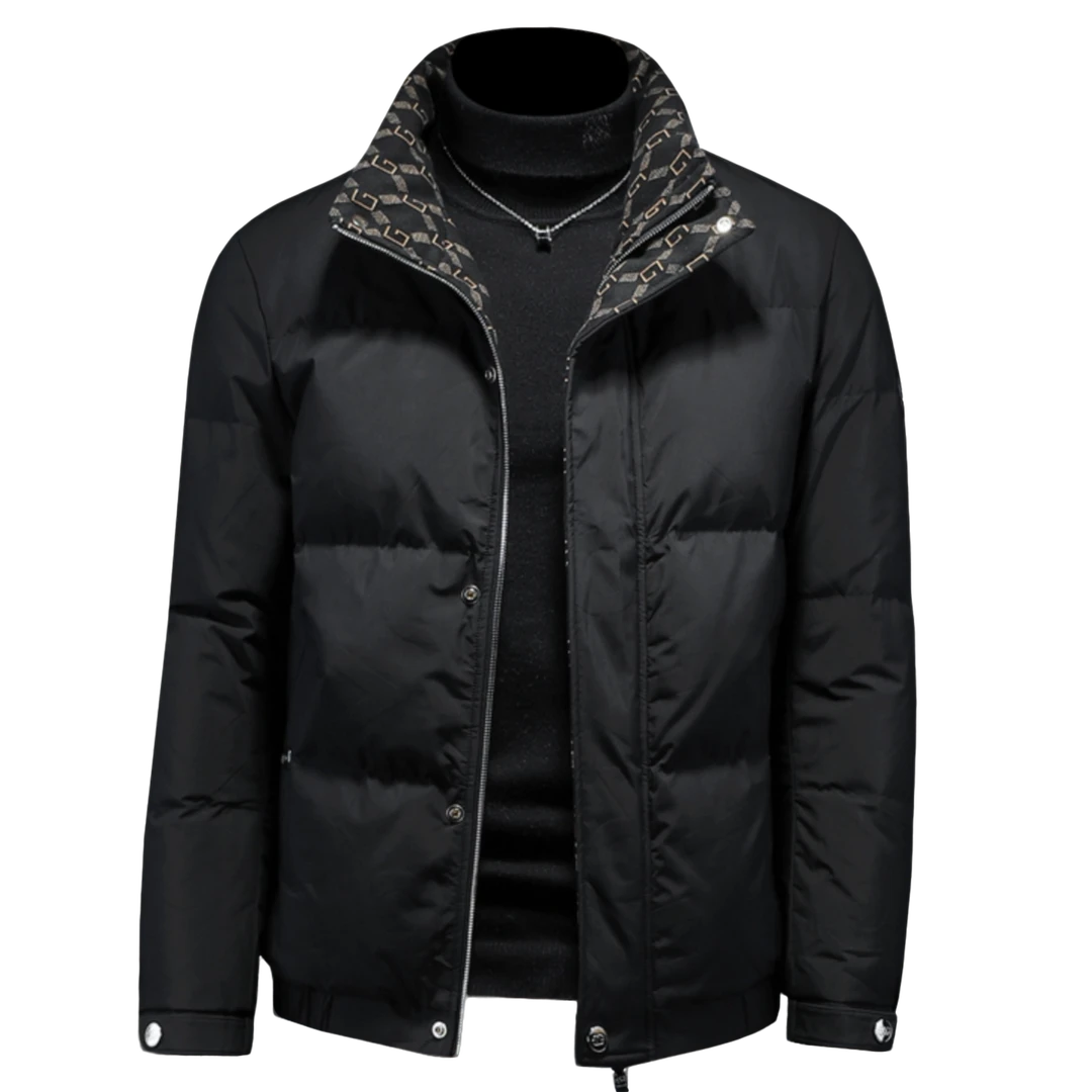 贾鲁萨加高端时尚薄款印花羽绒服男士潮牌冬季休闲短款白鸭绒外套