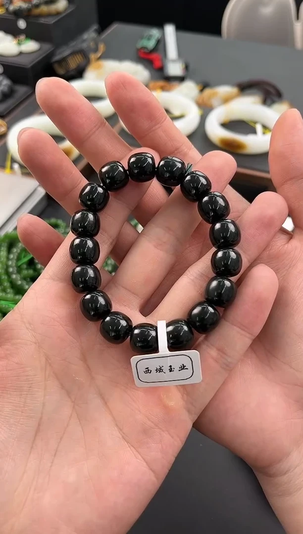 手串未镶嵌和田玉和田黑青老型珠手串卡12微色差