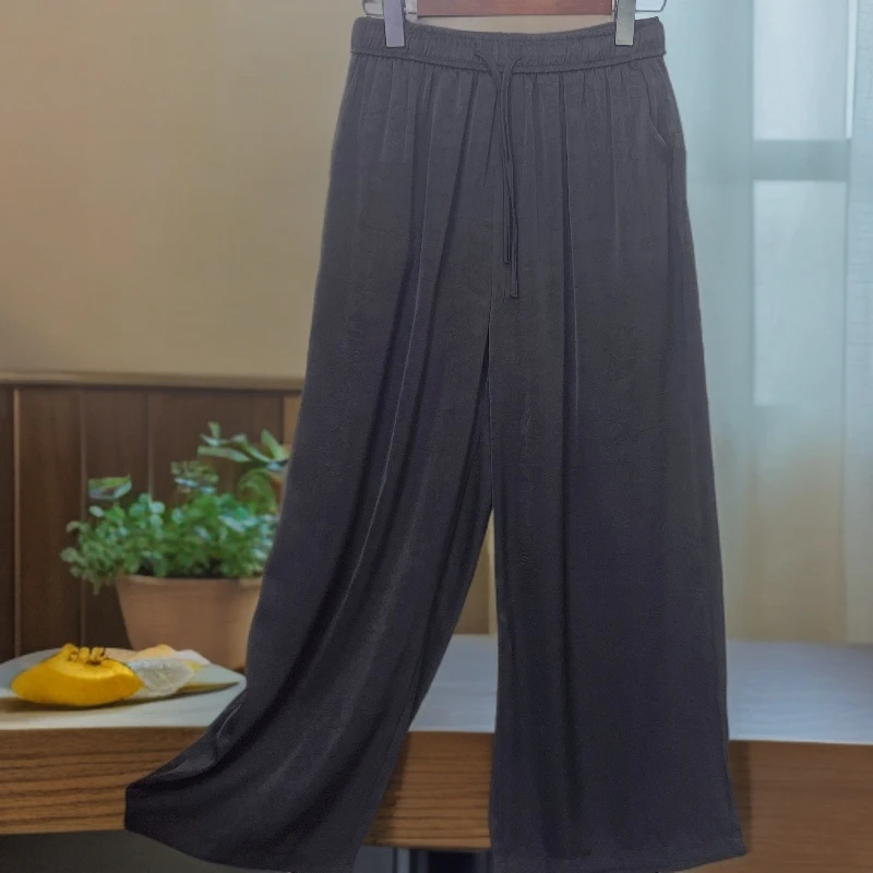 461【云锦坊】新款时尚休闲百搭夏季垂感微弹力纯色灌乐皱直筒裤