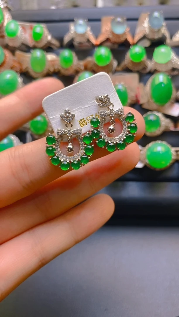 【闪购商品】翡翠耳饰银S925镶嵌天然A货翡翠1