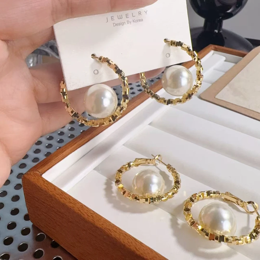 铜合金耳饰 【波光粼粼耳圈】轻奢高级感珠珠波光粼粼耳圈耳扣 S42